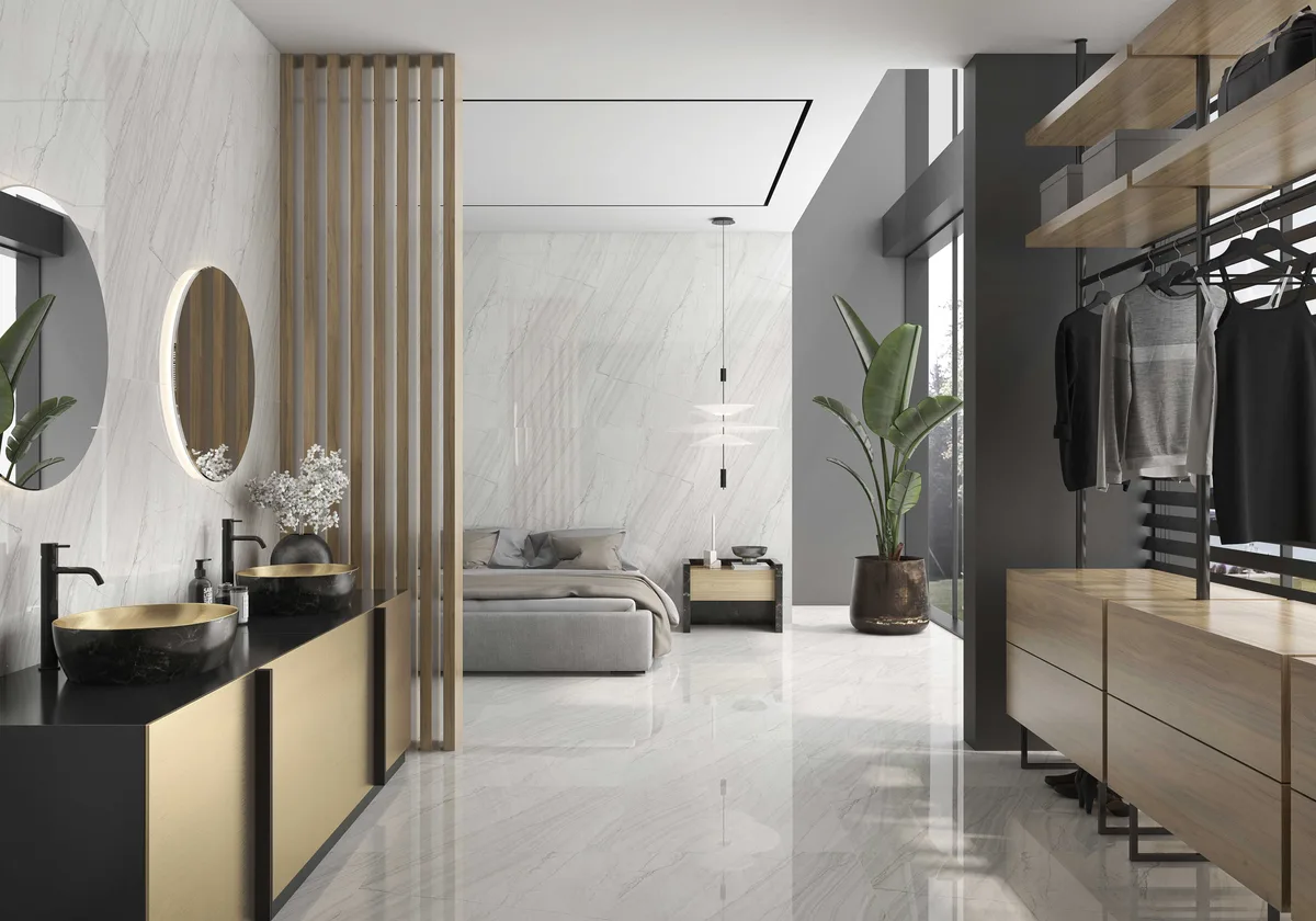 Line White Polished en un ba&ntilde;o