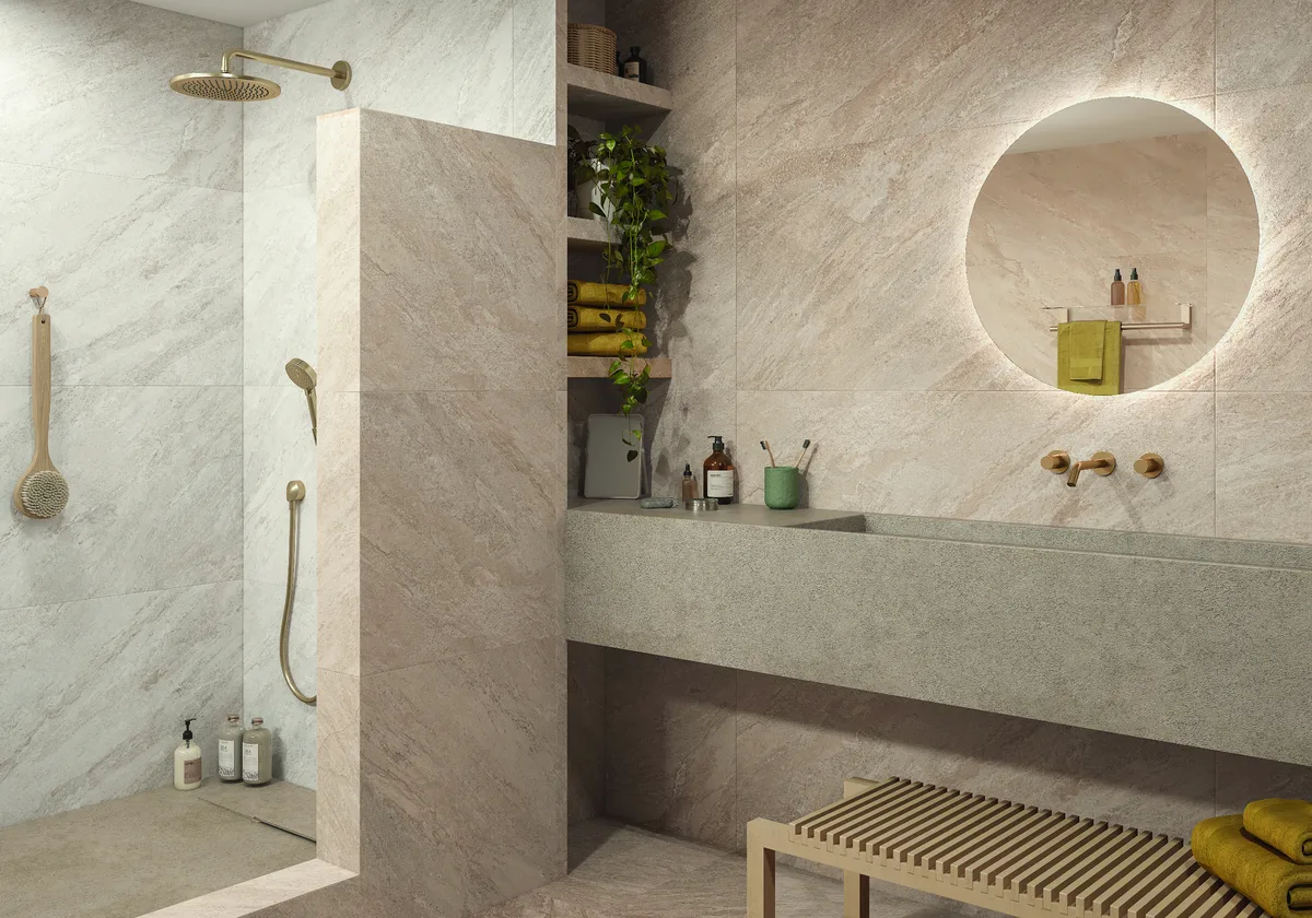 Quartz Stone Sand en un ba&ntilde;o