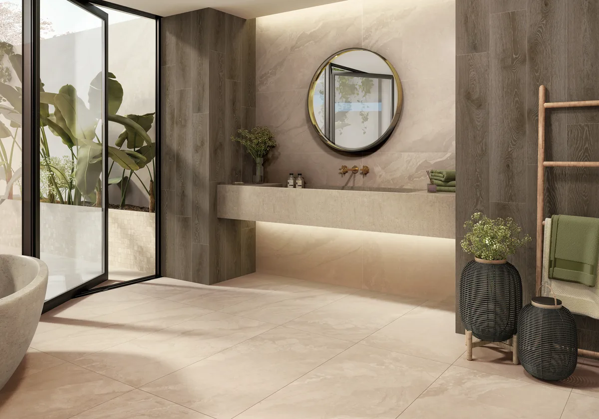 Callas Beige en un ba&ntilde;o