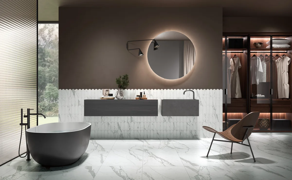 Statuario Reactive 3D en un ba&ntilde;o