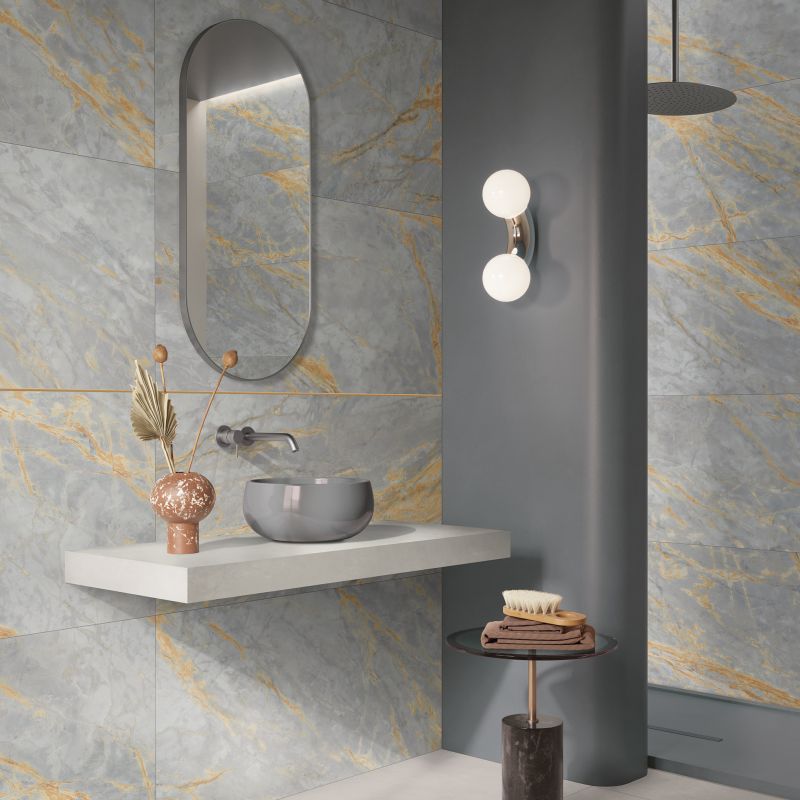 Grigio Etrusco Antique 3D en un ba&ntilde;o