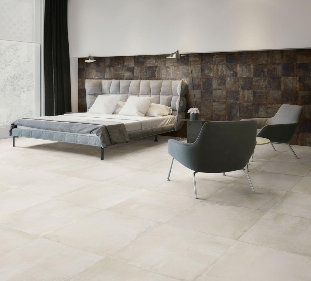 Xbeton Concrete Gray en un dormitorio